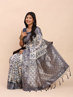 Shree Shyam Fashion Linen Cotton Navy Blue Saree | Grocsy
