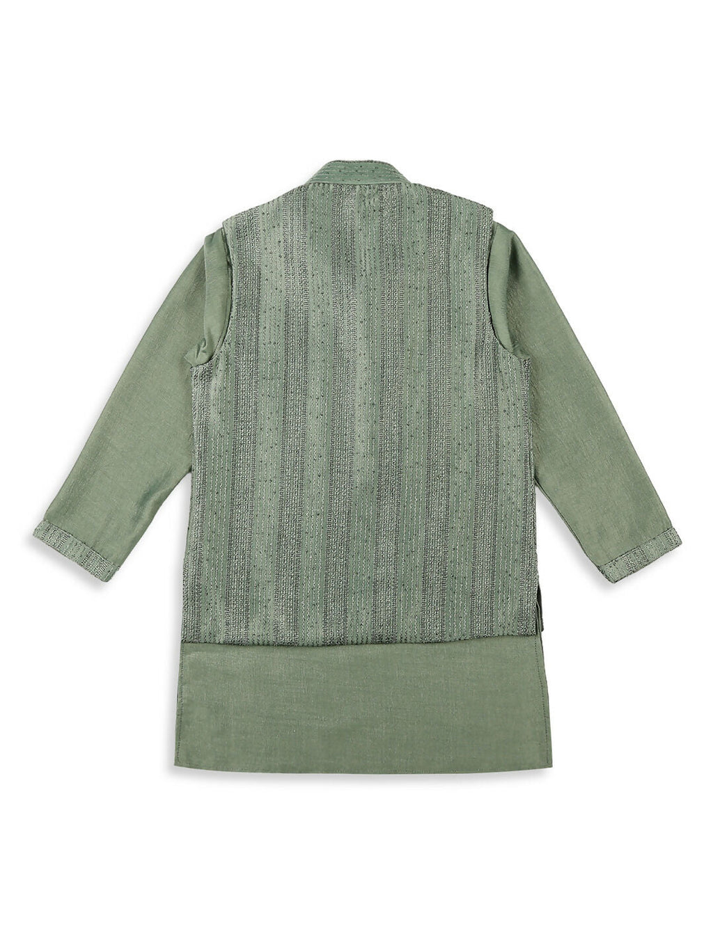 Joban Fashion Kids Island Embroidery Sequence Full Sleeves Kurta, Pyjama Set with Nehru Jacket - Green | Grocsy