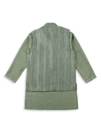 Joban Fashion Kids Island Embroidery Sequence Full Sleeves Kurta, Pyjama Set with Nehru Jacket - Green | Grocsy