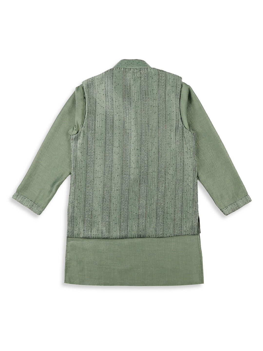 Joban Fashion Kids Island Embroidery Sequence Full Sleeves Kurta, Pyjama Set with Nehru Jacket - Green | Grocsy