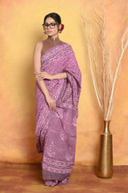 Very Much Indian Handblock Printed Cotton Saree With Natural Dyes - Pink | Grocsy