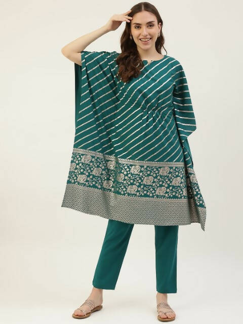 FIORRA Women's Turquise Poly Crepe Kaftan Type Kurta Set | Grocsy