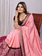 Pink Tusser Silk Zari And Sequins Embroidery Saree - Norita Saumya | Grocsy