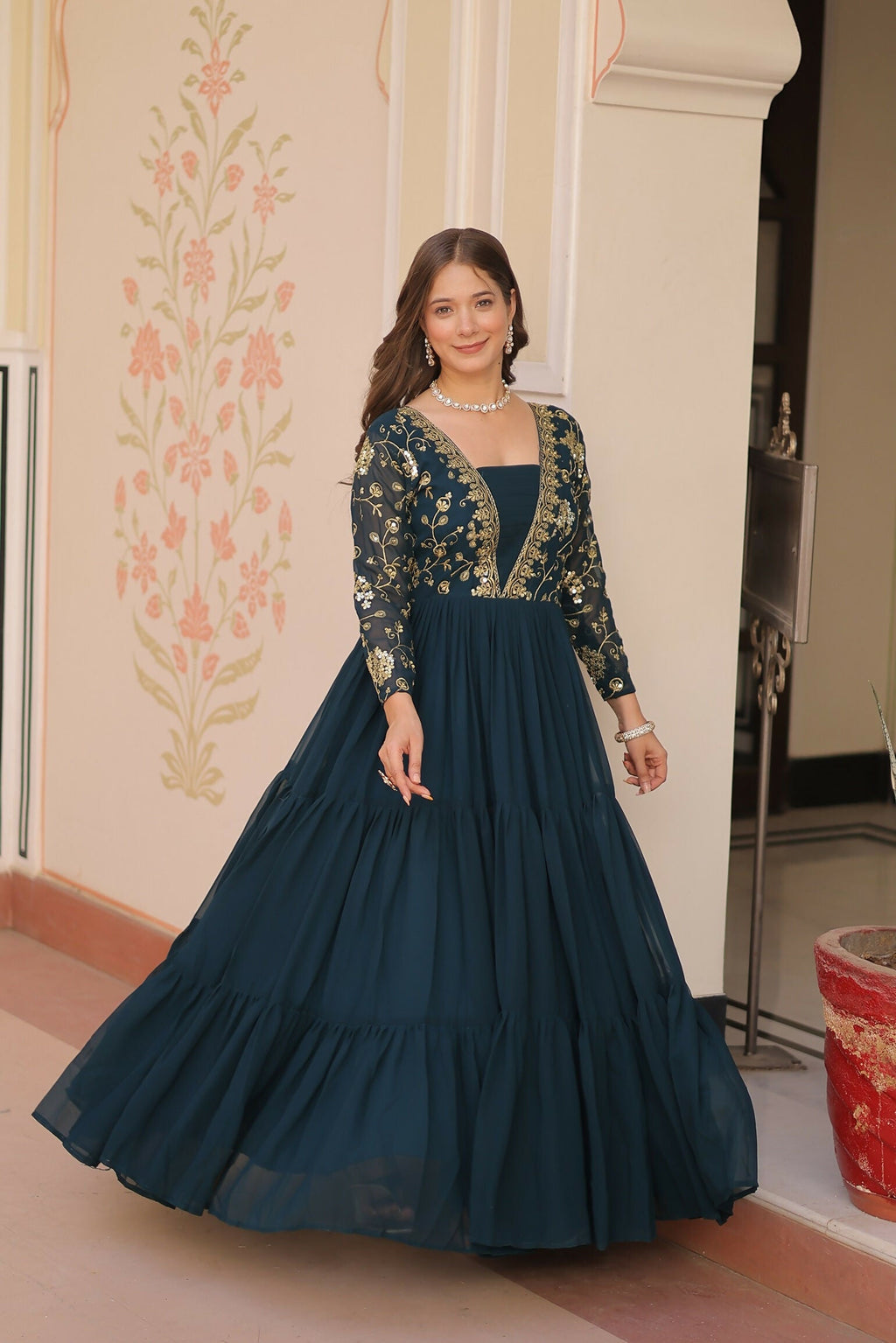 Joban Fashion Rama Georgette Sequence Embroidery Work Dress | Grocsy