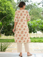 Aramya A-line Linen Cotton Floral Print Women's Kurta - Pink | Grocsy