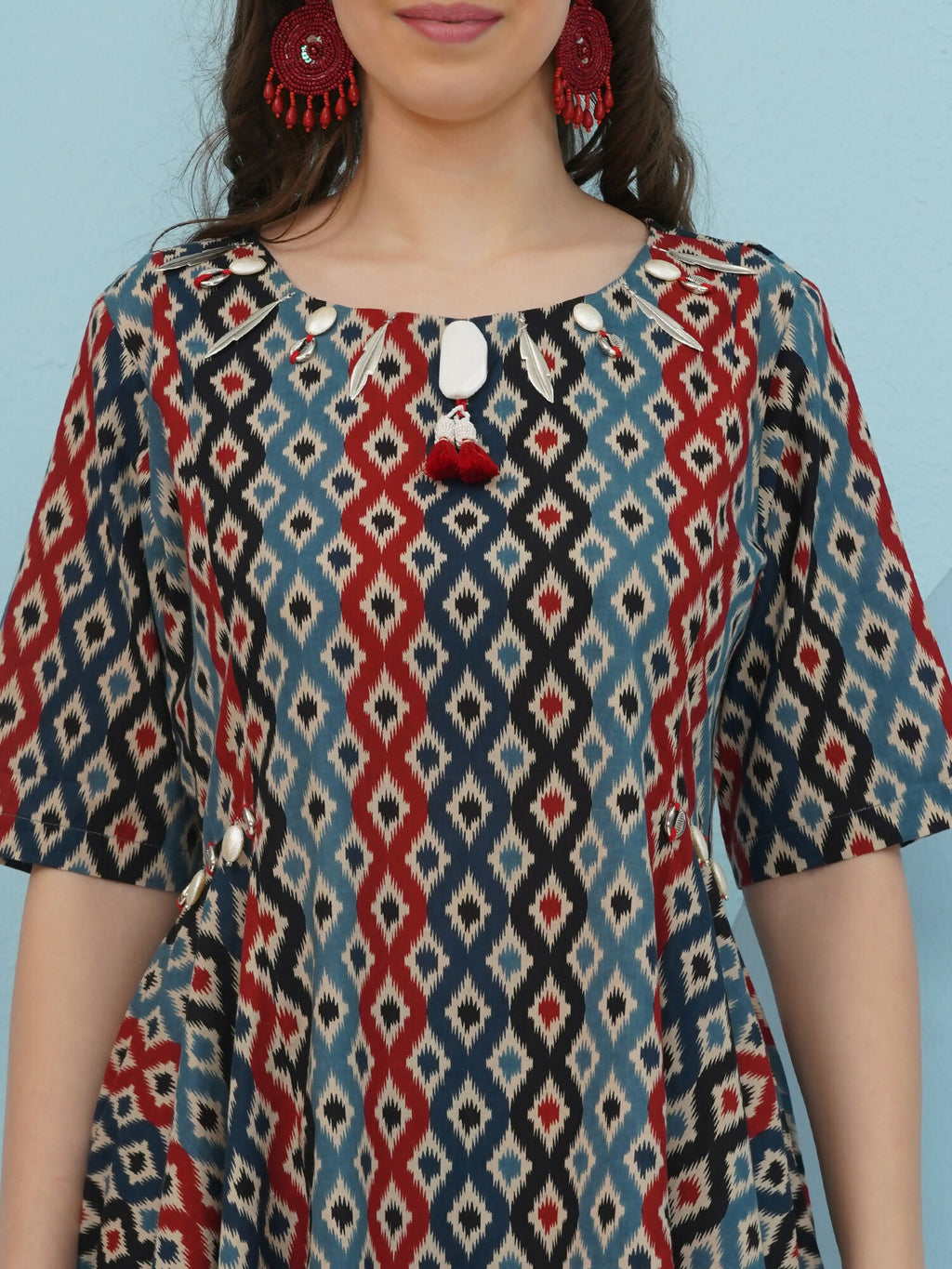 Joban Fashion Ikkat Printed Co Ord Set - Blue Red | Grocsy