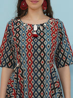 Joban Fashion Ikkat Printed Co Ord Set - Blue Red | Grocsy