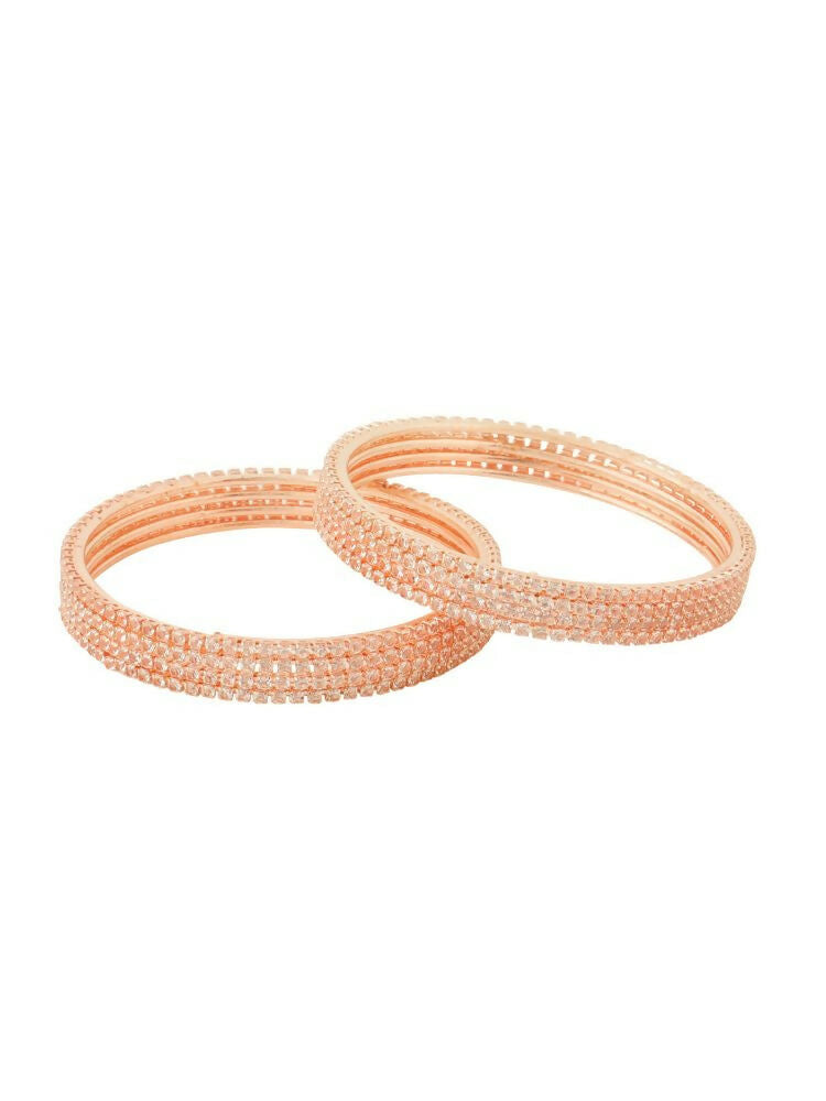 NVR Women Set of 8 American Diamond Rose Gold-Polished Bangles