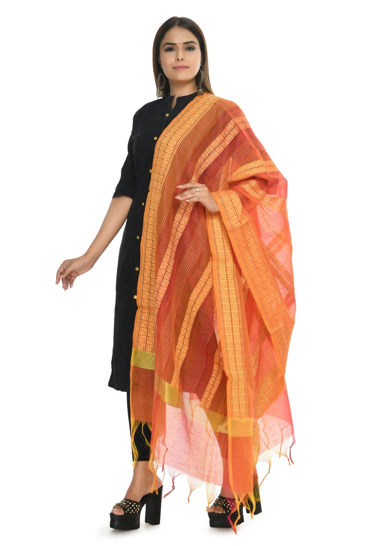 Mominos Fashion Moeza Handloom Cotton Orange Tone Dupatta | Grocsy