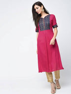 Aniyah Rayon Block Printed Straight Kurta In Magenta Color (AN-113K) | Grocsy