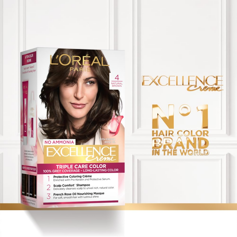 L'Oreal Paris Excellence Creme Hair Color, 4 Natural Brown | Grocsy