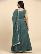 Green Georgette Embroidered Lehenga choli with Dupatta - Dhara | Grocsy