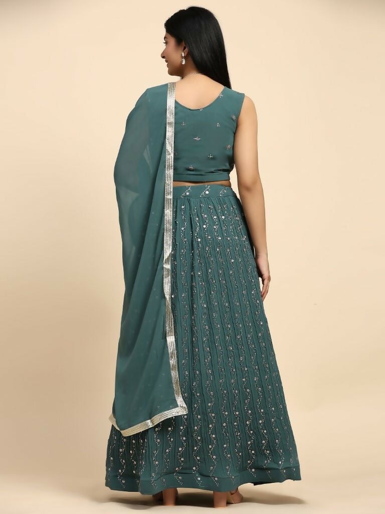 Green Georgette Embroidered Lehenga choli with Dupatta - Dhara | Grocsy