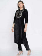 Women Republic Black Velvet Embroidered Kurta With Pants | Grocsy