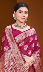 Sangam Prints Dark Pink Silk Woven Work Traditional Saree | Grocsy
