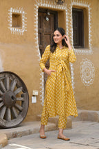 Jyoti Fashion Women's Mustard Pure Muslin Heavy Digital Printed Kurta Pant Set | Grocsy