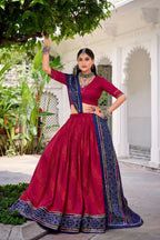 Evanik Pink Tassa Silk With Bandhej Print Lehenga Choli | Grocsy