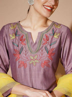 Myshka Mauve Solid Kurta & Palazzos With Dupatta | Grocsy