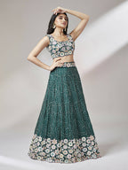 House of Panchhi Teal Georgette heavy Sequinse embroidery Lehenga choli & Dupatta | Grocsy