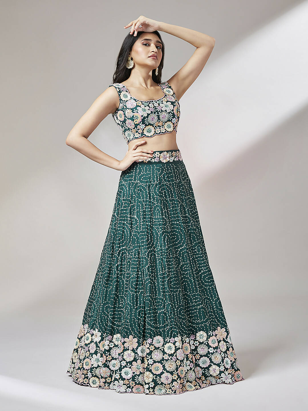 House of Panchhi Teal Georgette heavy Sequinse embroidery Lehenga choli & Dupatta | Grocsy