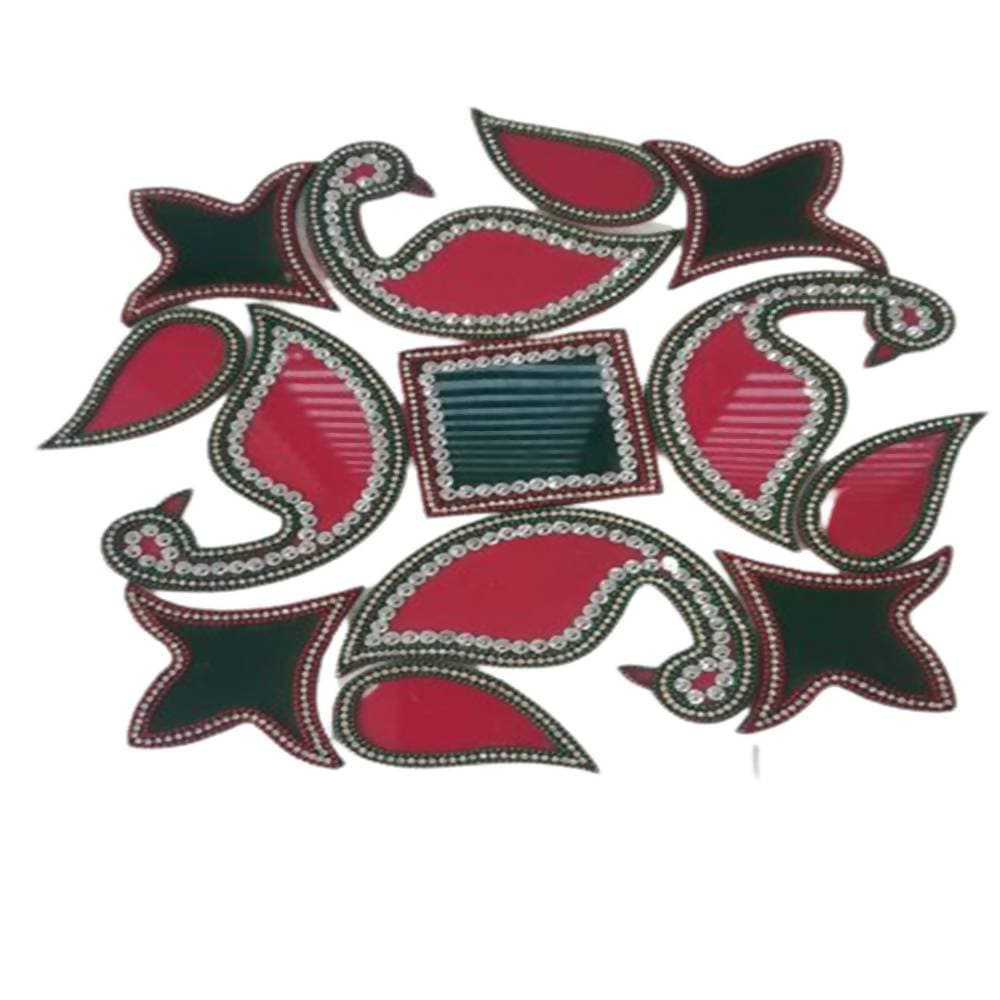 Kundan HandiKrafts Acrylic Red & Green Colour Jumbo Rangoli | Grocsy