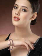 NVR Women's Set of 2 Pink CZ Stone-Studded Handcrafted Bangles
