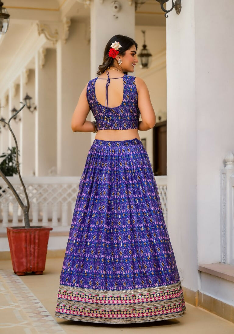 Wedding Partywear Royal Blue Slim Georgette Lehengha Choli With Dupata - Agnidhara | Grocsy
