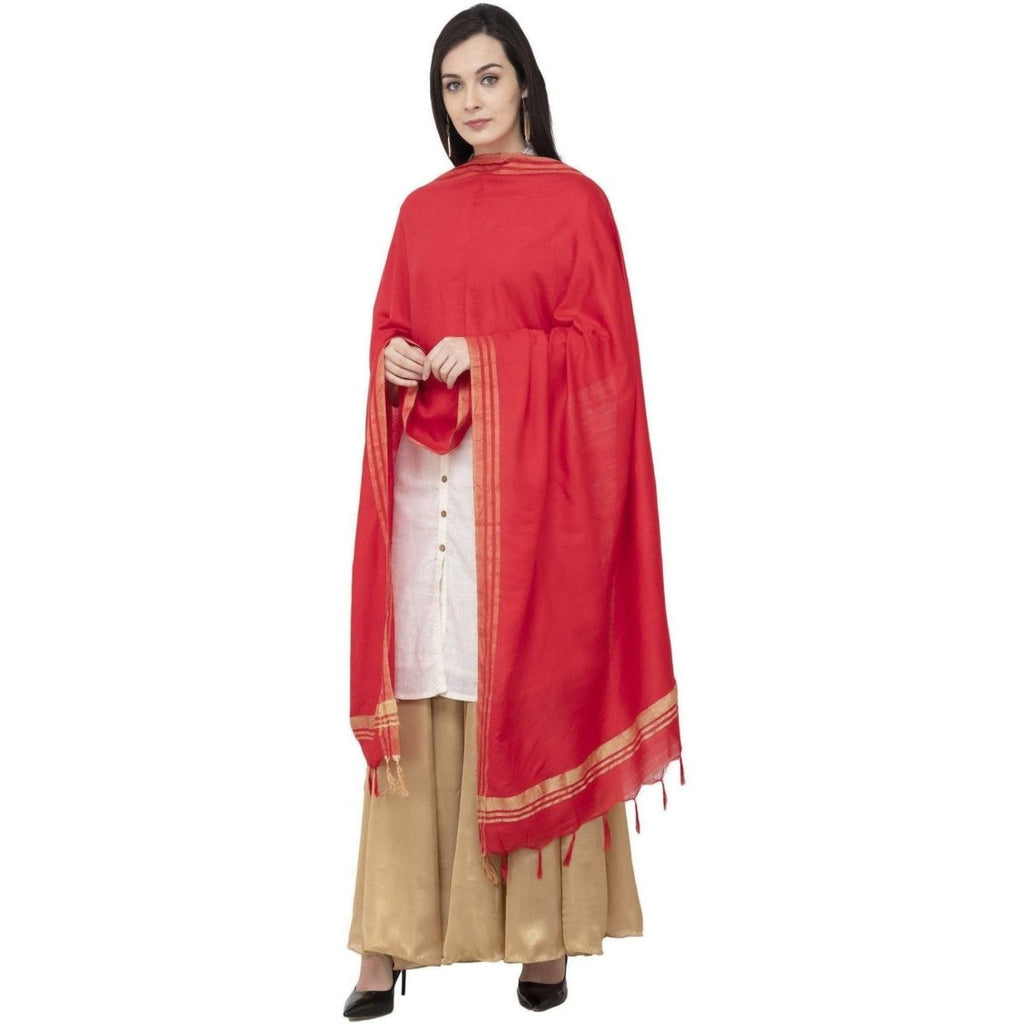 A R Silk Golden Border Regular Dupatta Red Color Dupatta or Chunni | Grocsy