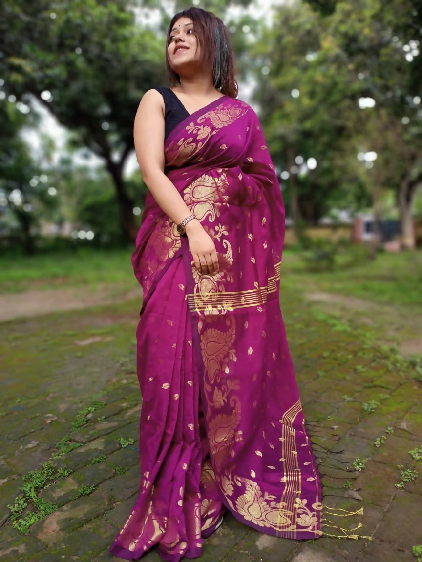 Exclusive Collection Purple Beautiful Cotton Silk Saree | Grocsy
