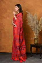 Very Much Indian Handblock Printed Cotton Saree With Natural Dyes - Red | Grocsy