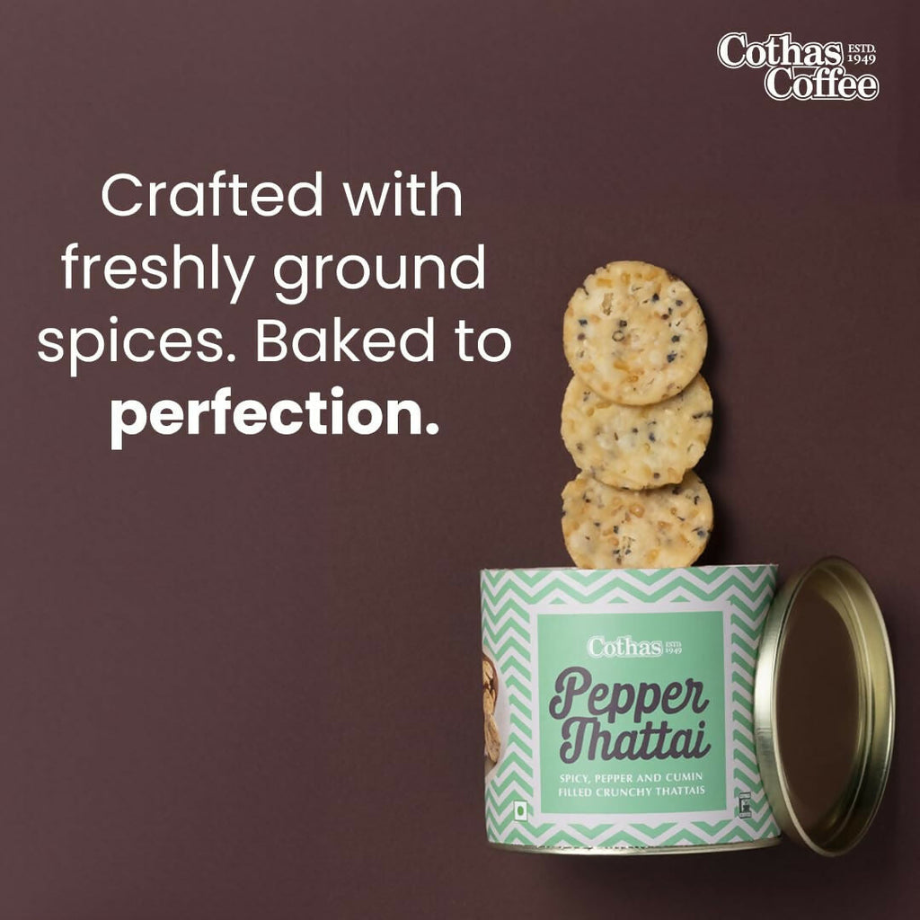 Cothas Pepper Thattai | Crispy Rice Flour Snack with Green Gram & Cumin | Grocsy