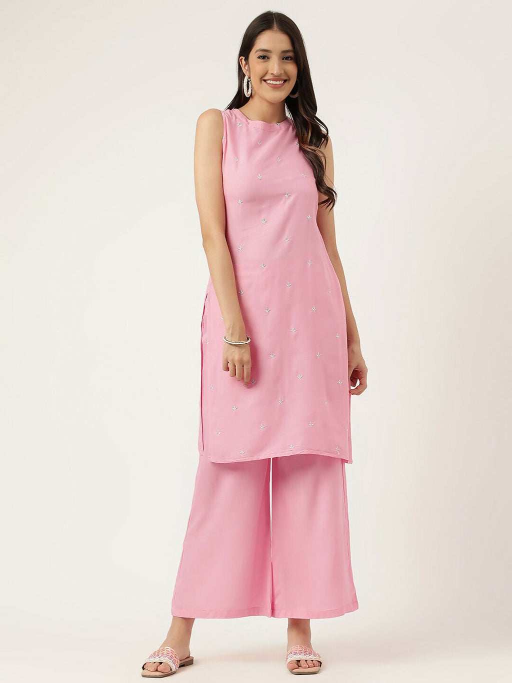 Joban Fashion Pink Rayon and Embroidered Work Straight Kurta Bottom Set | Grocsy