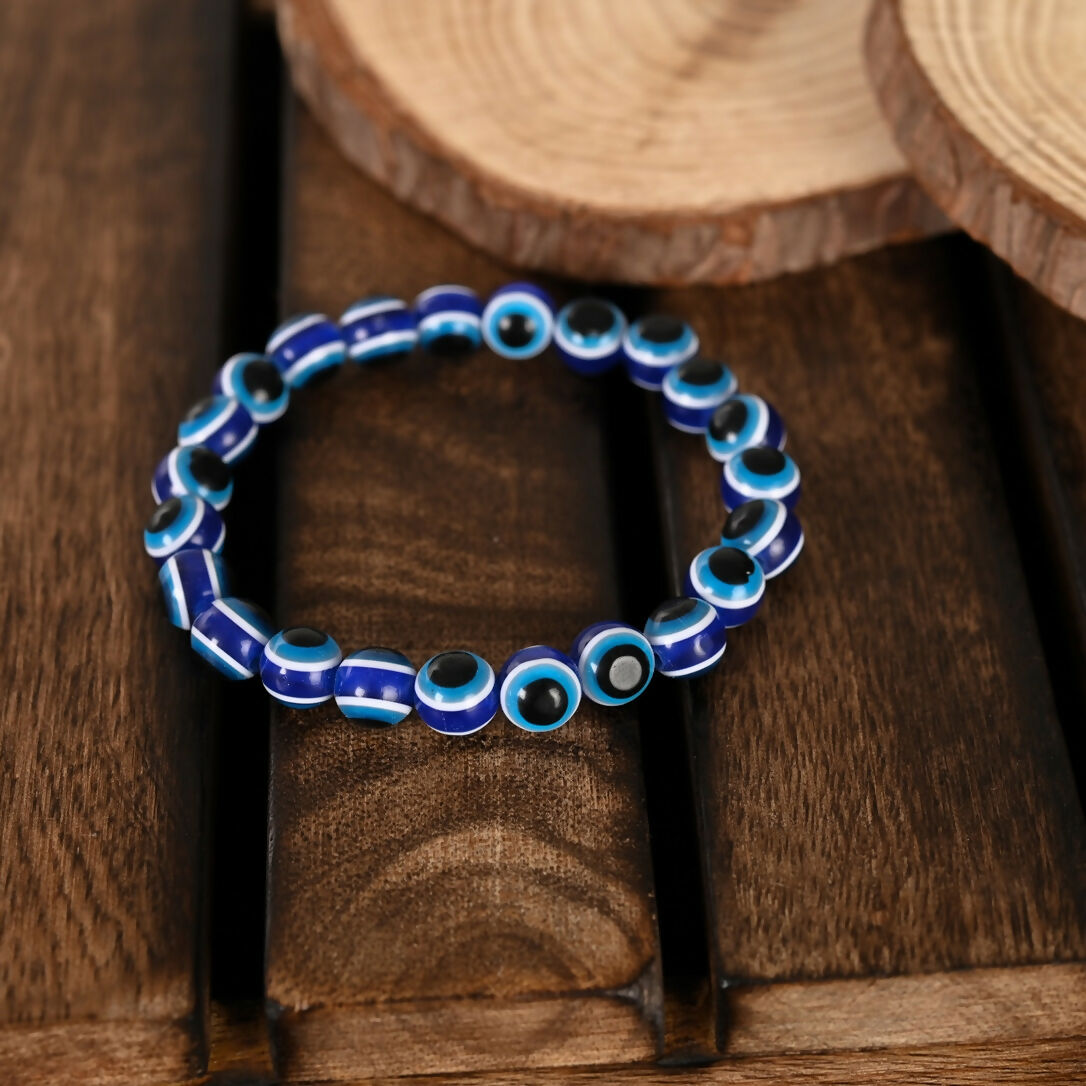 NVR Men & Women Black & Blue Evil Eye Elasticated Bracelet | Grocsy