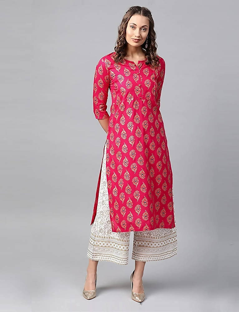 Vamika Pink Printed Rayon Party And Casual Wear Kurta Set | Grocsy