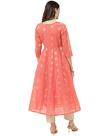 Ahalyaa Women Peach Chanderi Jacquard Woven Dress | Grocsy