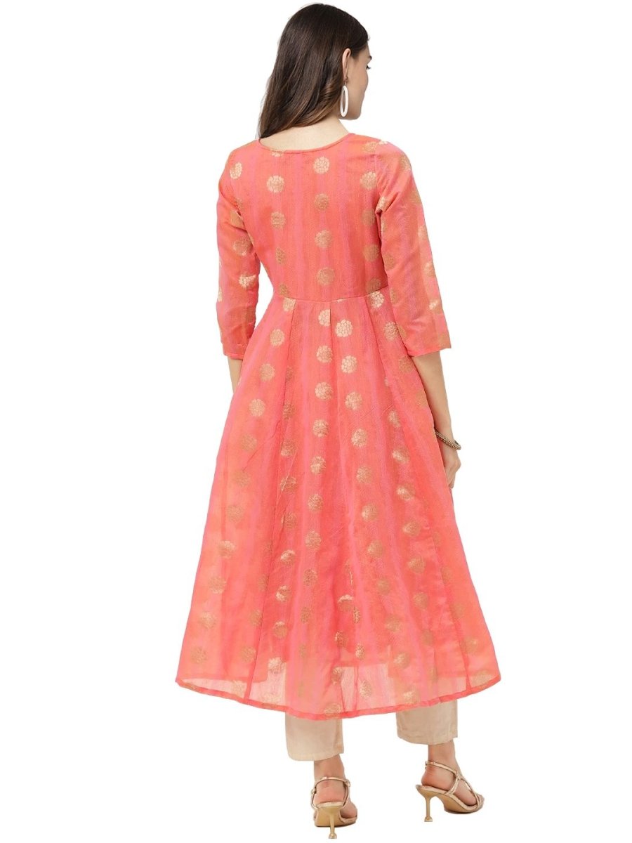 Ahalyaa Women Peach Chanderi Jacquard Woven Dress | Grocsy