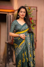 Green Silk Blend Ethnic Motifs Saree with Unstitched Blouse - A2M | Grocsy