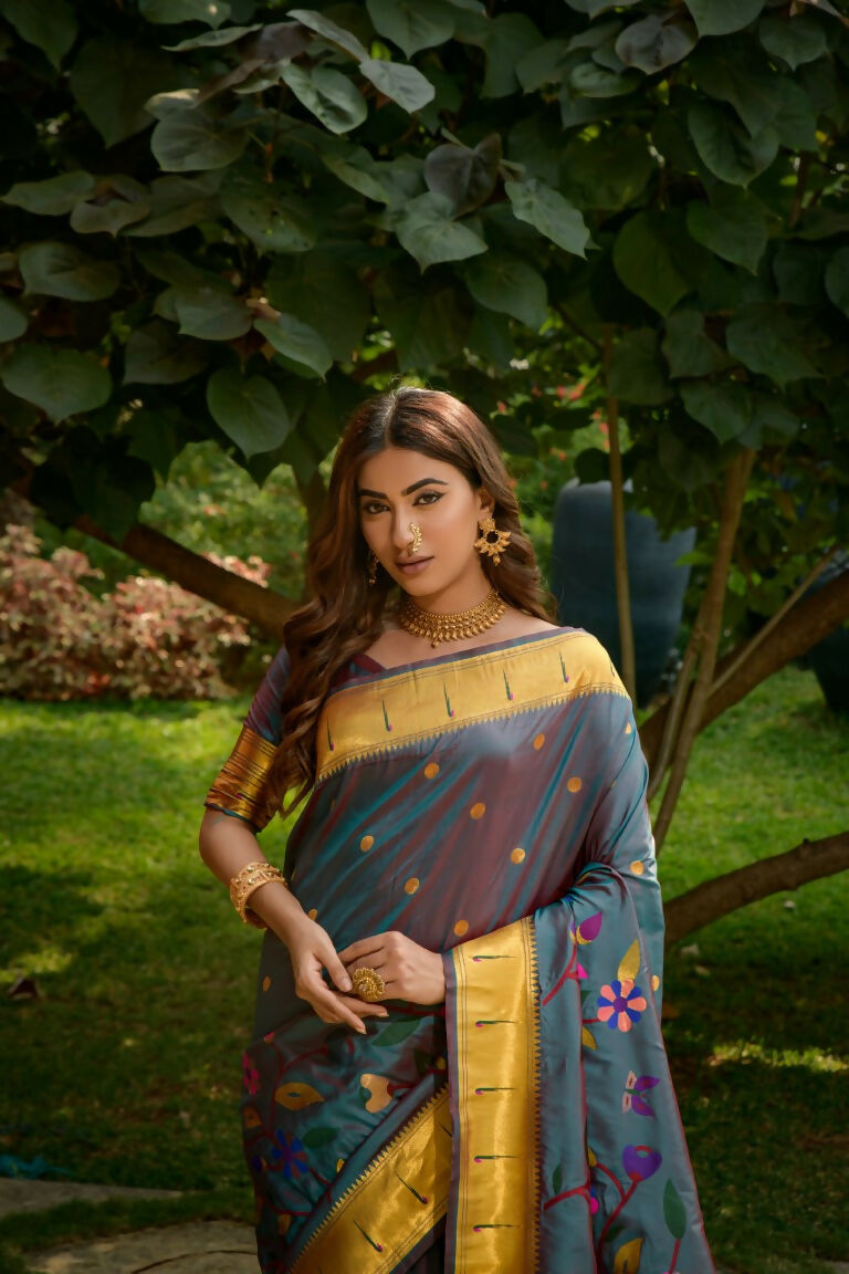 Jyoti Fashion Women's Morpich Paithani Silk Zari Woven Saree with Blouse | Grocsy