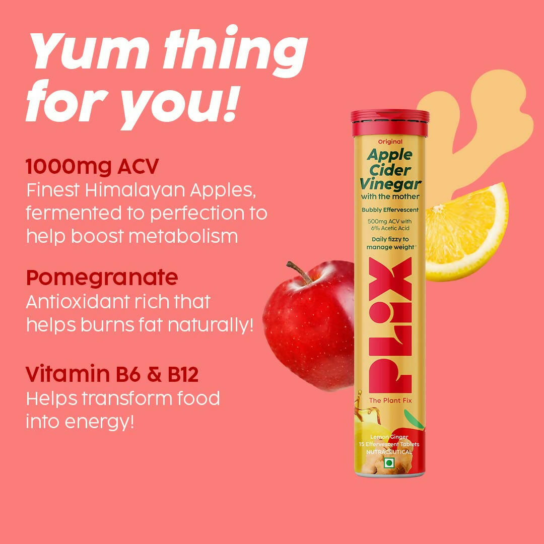 PLIX The Plant Fix Apple Cider Vinegar Effervescent Tablet with Mother - Lemon Ginger | Grocsy