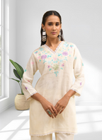 Joban Fashion Cream Linen Embroidered Readymade Cord Set | Grocsy