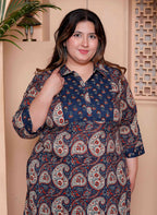 Miravan Womens Plus Size Cotton Floral Printed Shirt-Collar Straight Kurta and Palazzo set | Grocsy