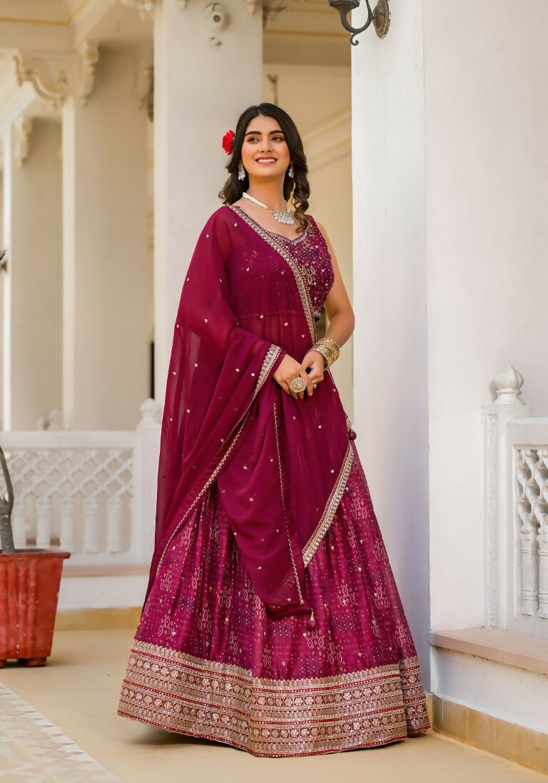 Wedding Partywear Wine Slim Georgette Lehengha Choli With Dupata - Agnidhara | Grocsy