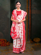 Shree Shyam Fashion Devistuti Red White Linen Cotton Saree | Grocsy