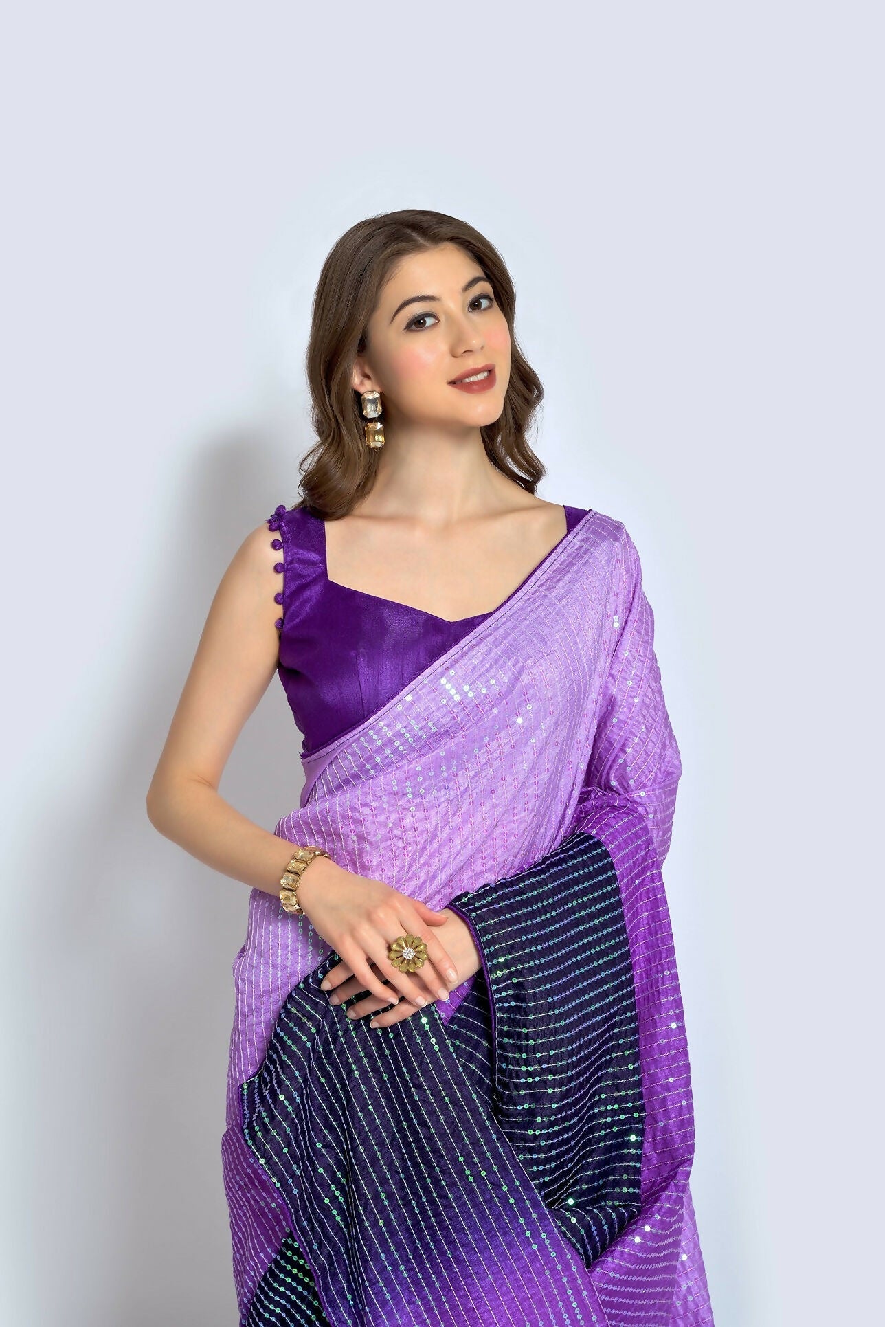 Vegaa Fashion Lavender Vichitra Silk Embroidered Party Wear Saree | Grocsy