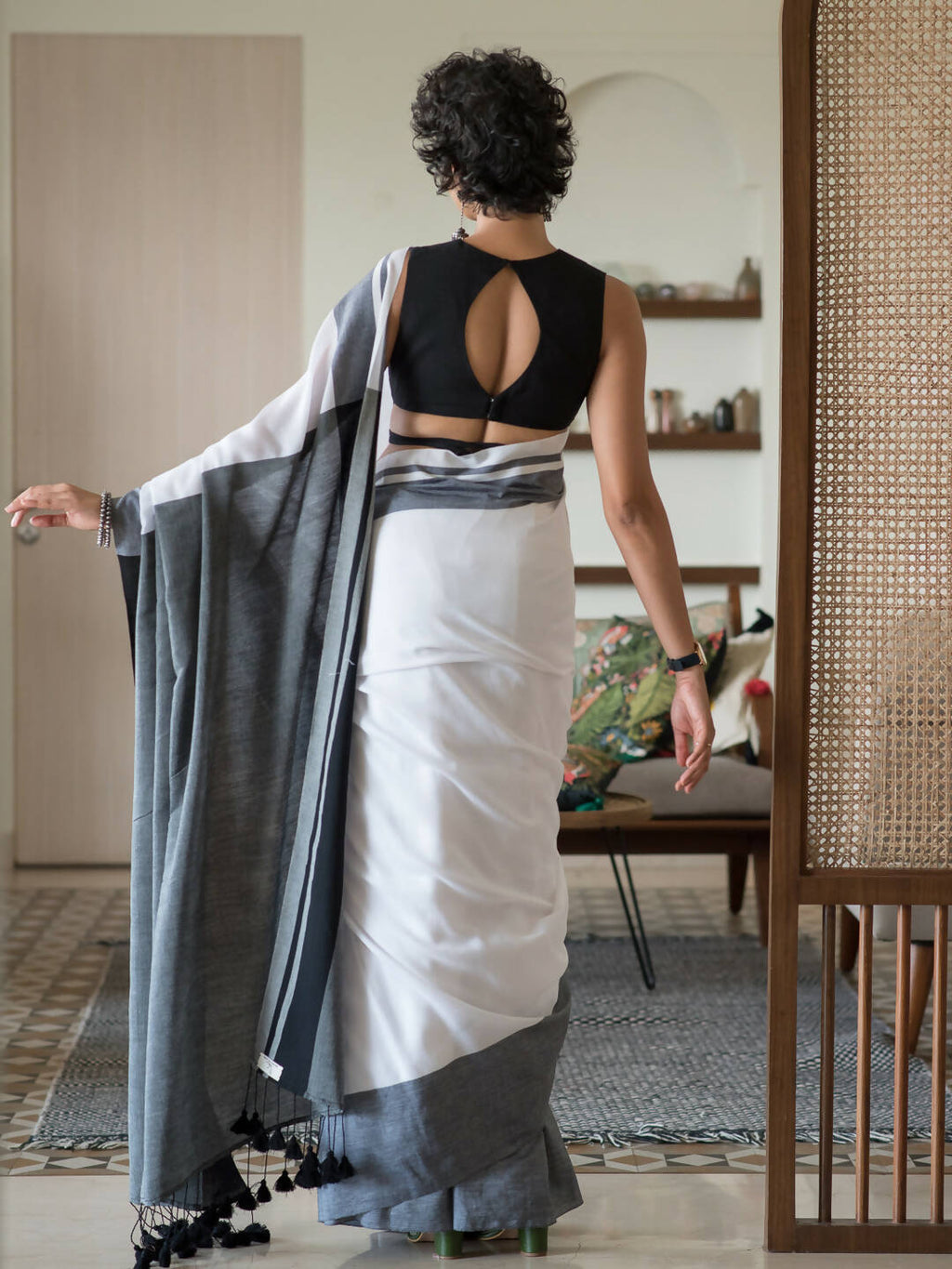 Suta White Woven Design Cotton Blend Saree | Grocsy
