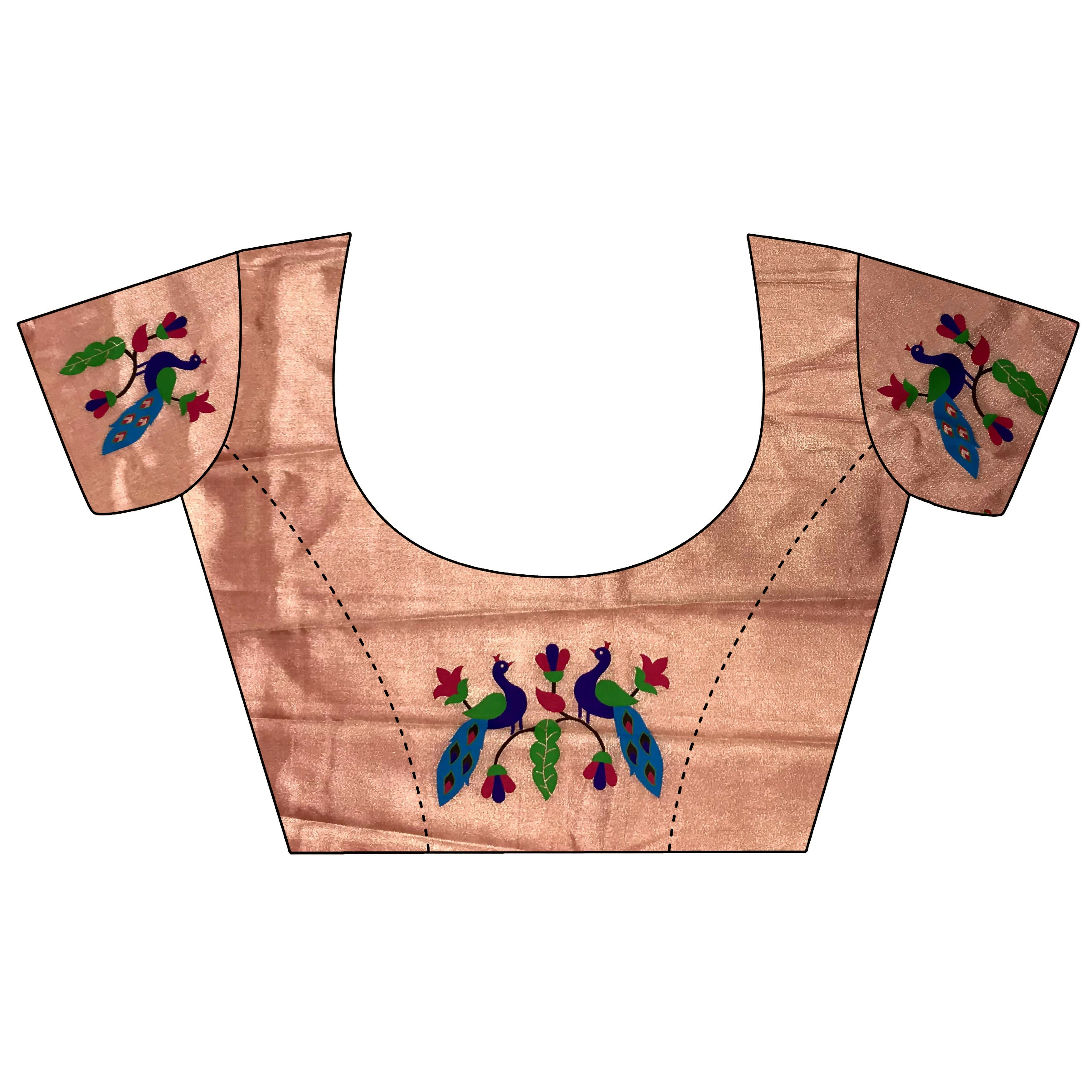 Joban Fashion Light Orange Peacock & Floral Motifs Tissue Paithani Saree | Grocsy