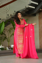 Joban Fashion Gajri Kurta Set Silk Sequins , Zari, Coding & Thread Embroidered work | Grocsy