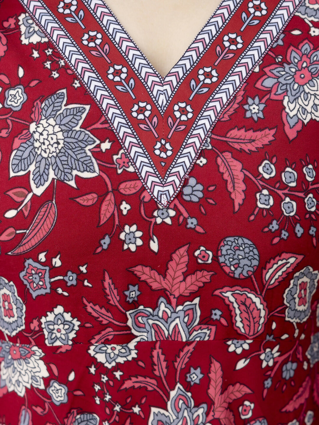 The52 Maroon Women's Gorgeous Rayon Fabric Printed Work Flared Kurta, Pant and Dupatta Set | Grocsy