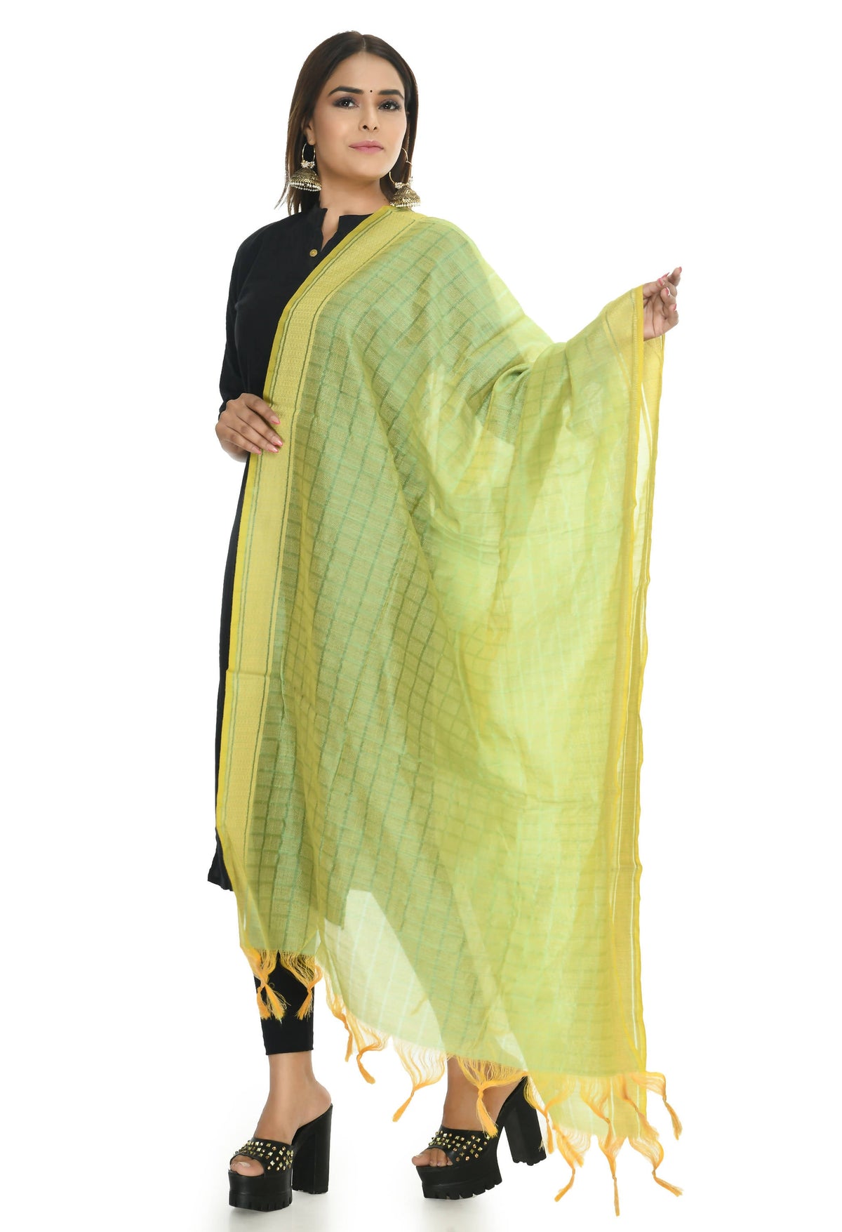Mominos Fashion Moeza Handloom Cotton Pista Green Dupatta | Grocsy