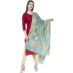 A R Silk Women's Zari Embroidery Chanderi Cotton Firozi Dupattas and Chunnis | Grocsy